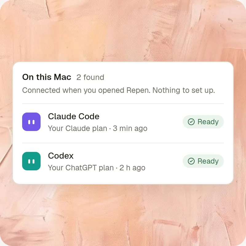 Claude Code and Codex, both ready on this Mac